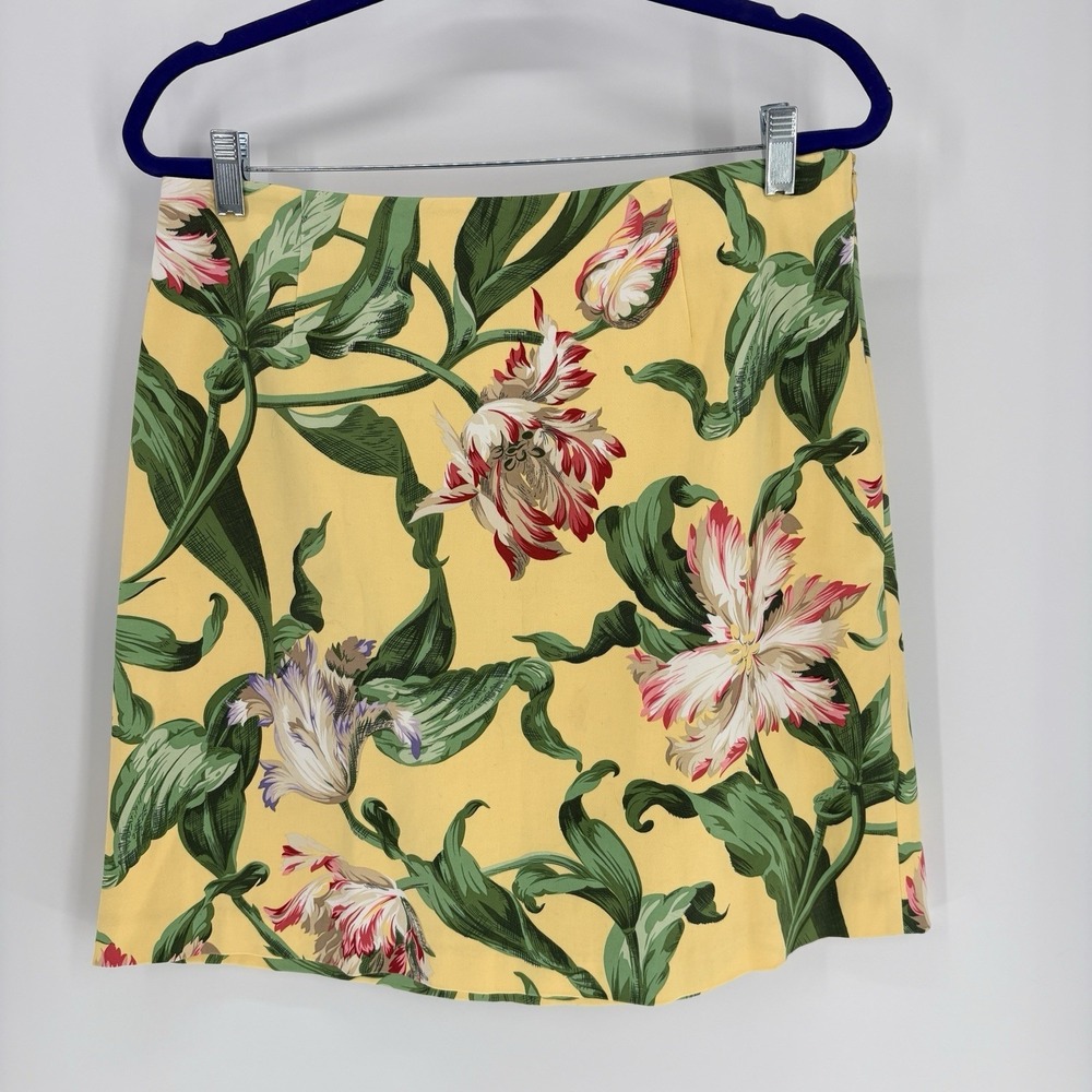 Yuka Resort Skirt Women's 12 Yellow Large Floral Cottagecore Preppy Career